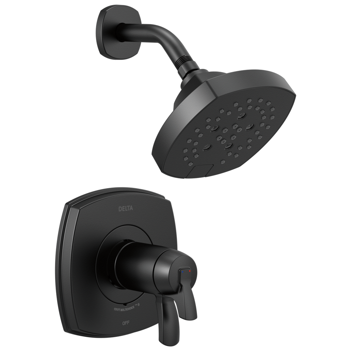 Delta Stryke Matte Black 2-Handle Multi-Function Round Shower Faucet, 7-in Head