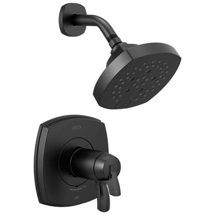 Delta Stryke Matte Black 2-Handle Multi-Function Round Shower Faucet, 7-in Head
