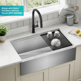 Kraus Kore 32.88-in x 20.25-in Stainless Steel Single Bowl Tall (8-in or Larger) Undermount Apron Front/Farmhouse Workstation Kitchen Sink All-in-One Kit with Drainboard