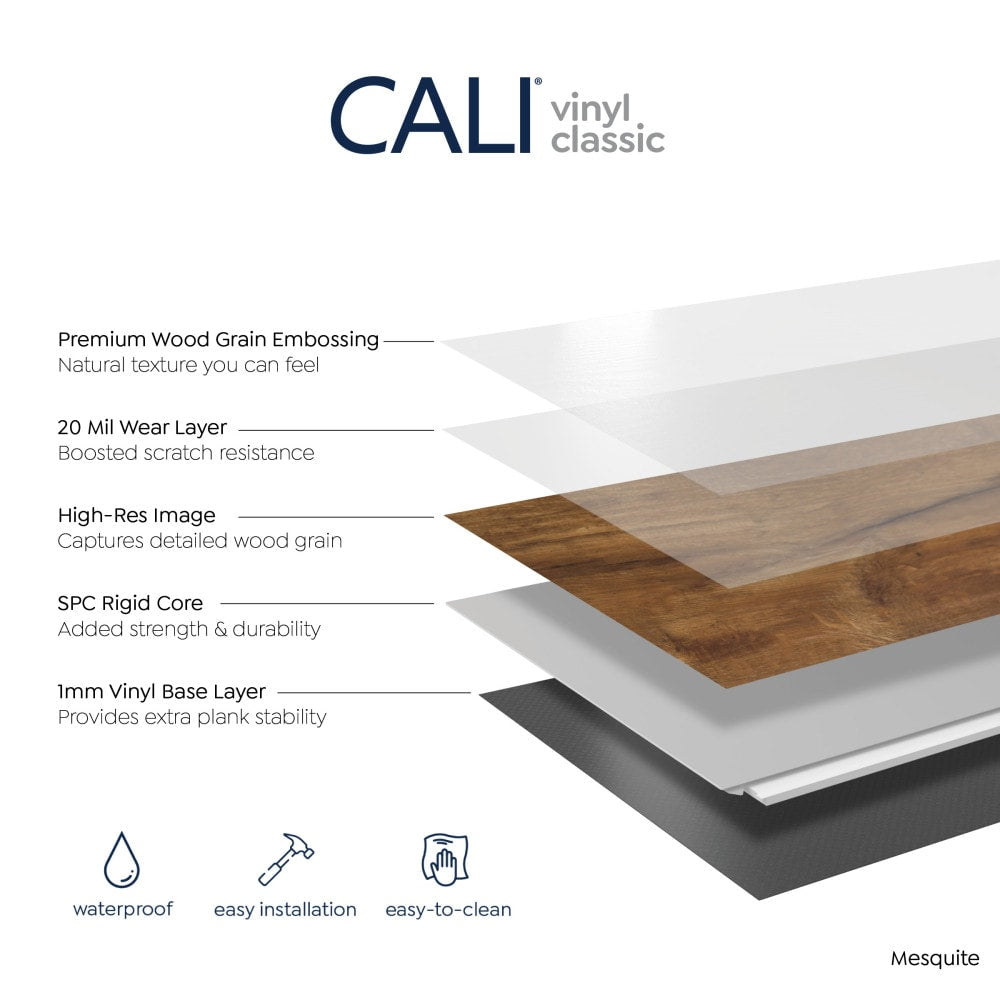 CALI Vinyl Pro Classic Mesquite 7-in W x 48-in L x 5.5-mm Waterproof Interlocking Luxury Vinyl Plank Flooring, 20-mil Wear Layer (23.77-sq ft/carton)