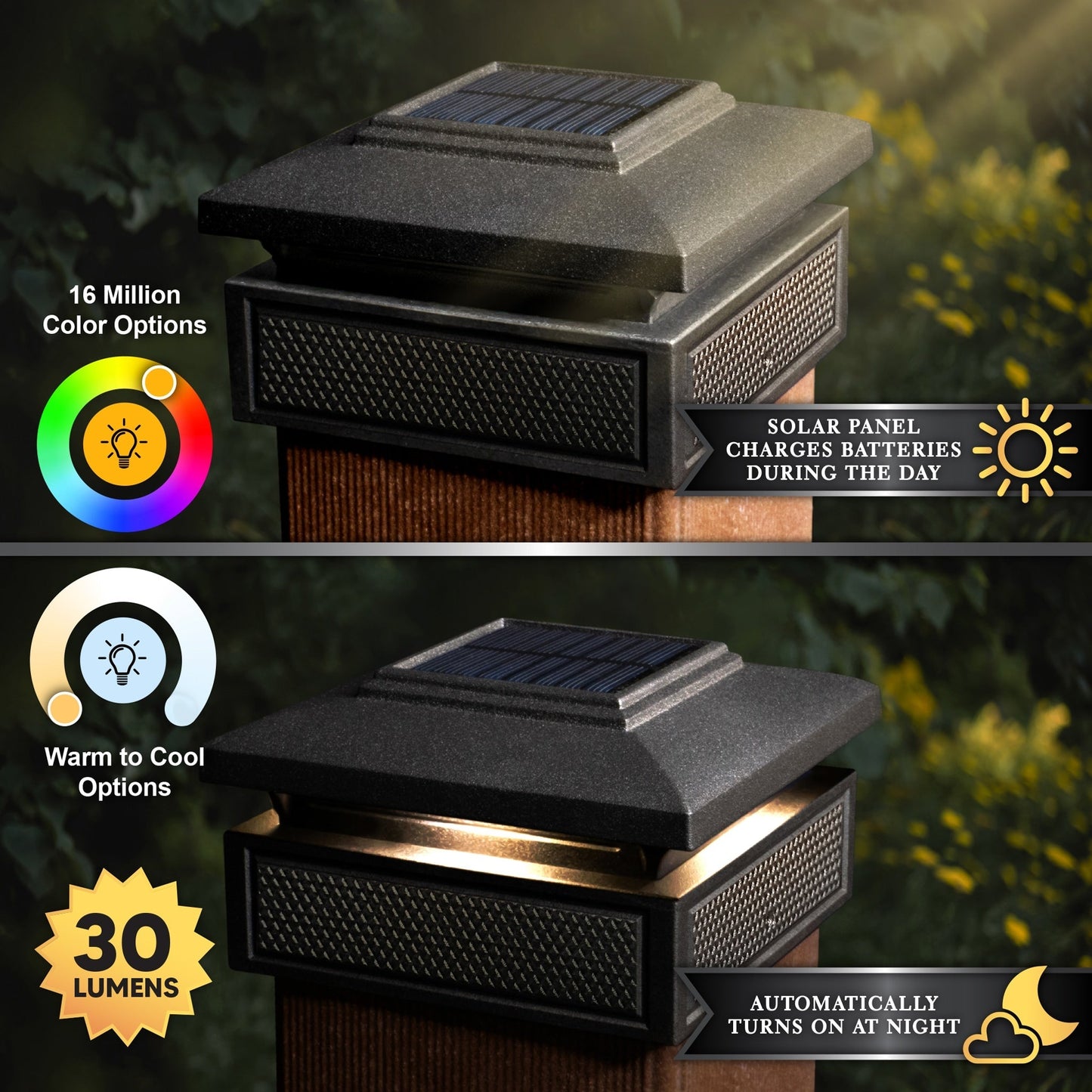 Classy Caps 4-in x 4-in 30-Lumen 1-Watt Black Solar LED Outdoor Post Cap Light (5500 K)