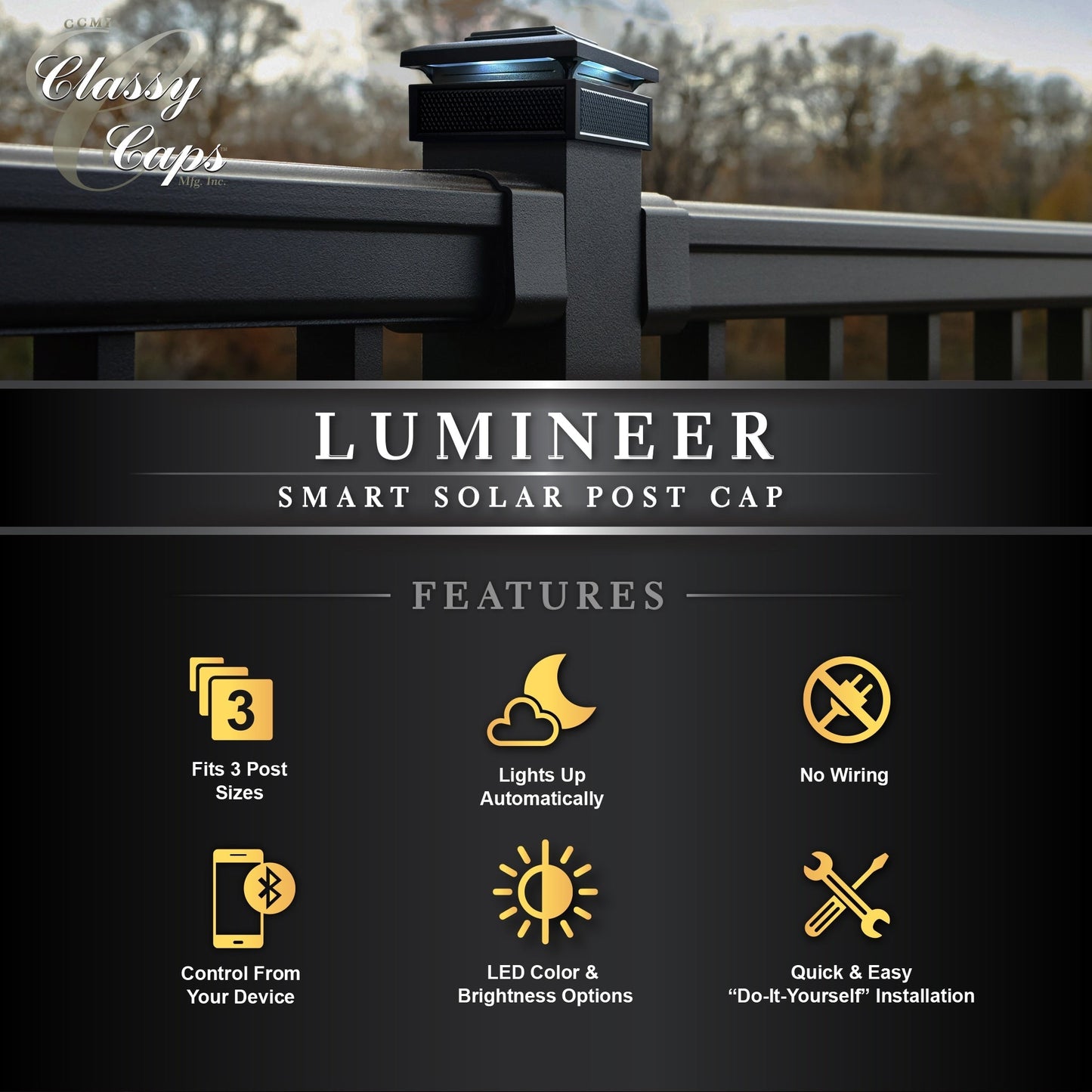 Classy Caps 4-in x 4-in 30-Lumen 1-Watt Black Solar LED Outdoor Post Cap Light (5500 K)