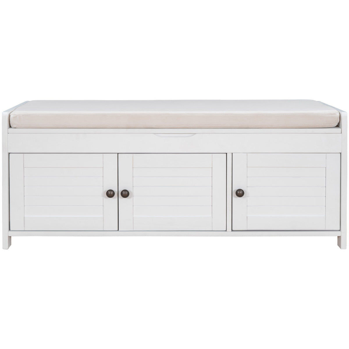 Qualler Modern White Storage Bench 43.5-in x 16-in x 18-in