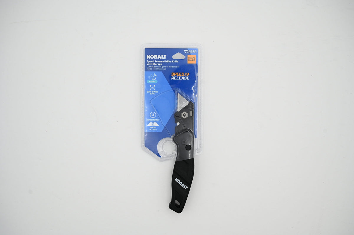 Kobalt Speed Release 3/4-in Folding Utility Knife, 10 Blades, On-Tool Storage
