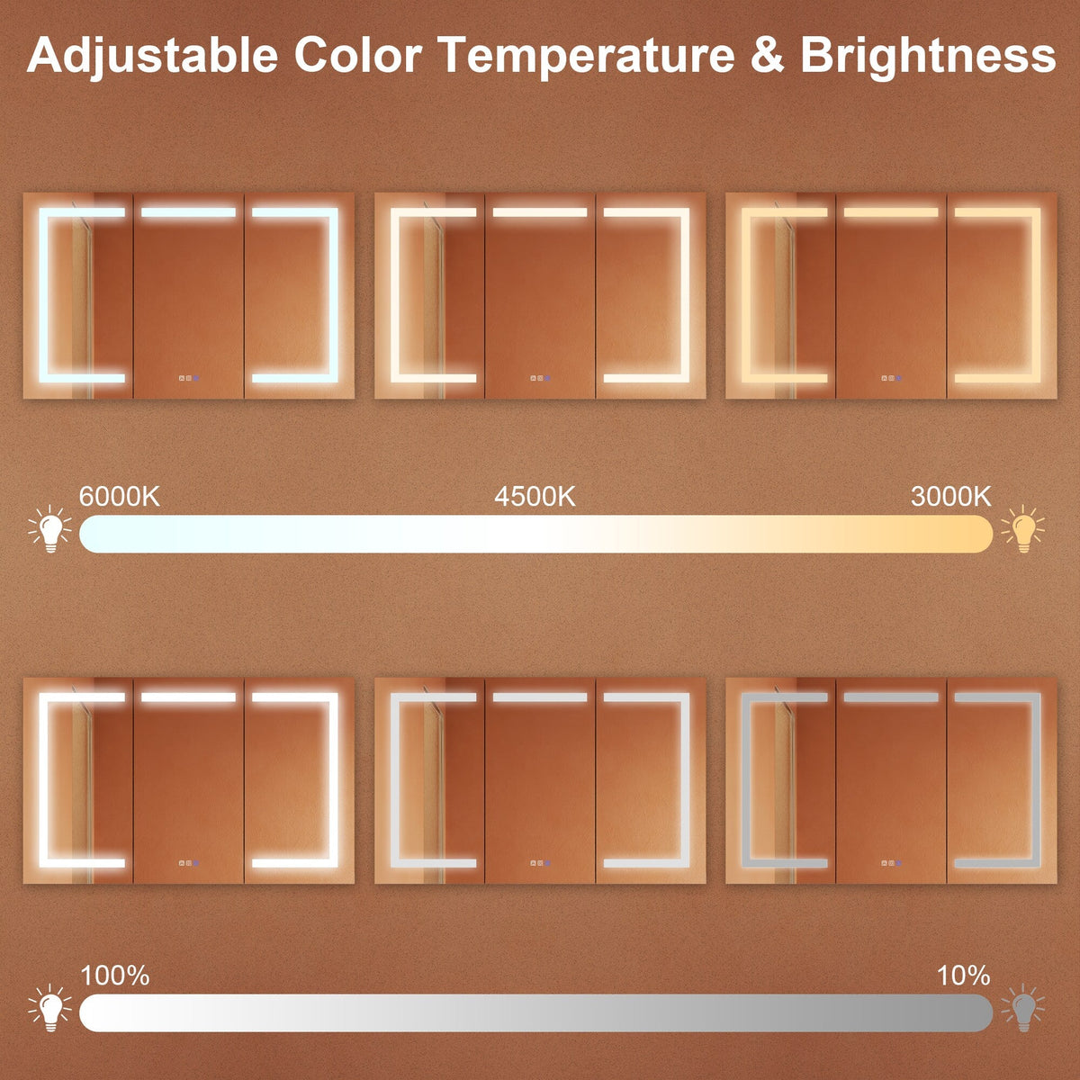 ExBrite Opale 48-in x 30-in Lighted LED Fog Free Surface/Recessed Mount Silver- 30"h Mirrored Soft Close Medicine Cabinet with Outlet