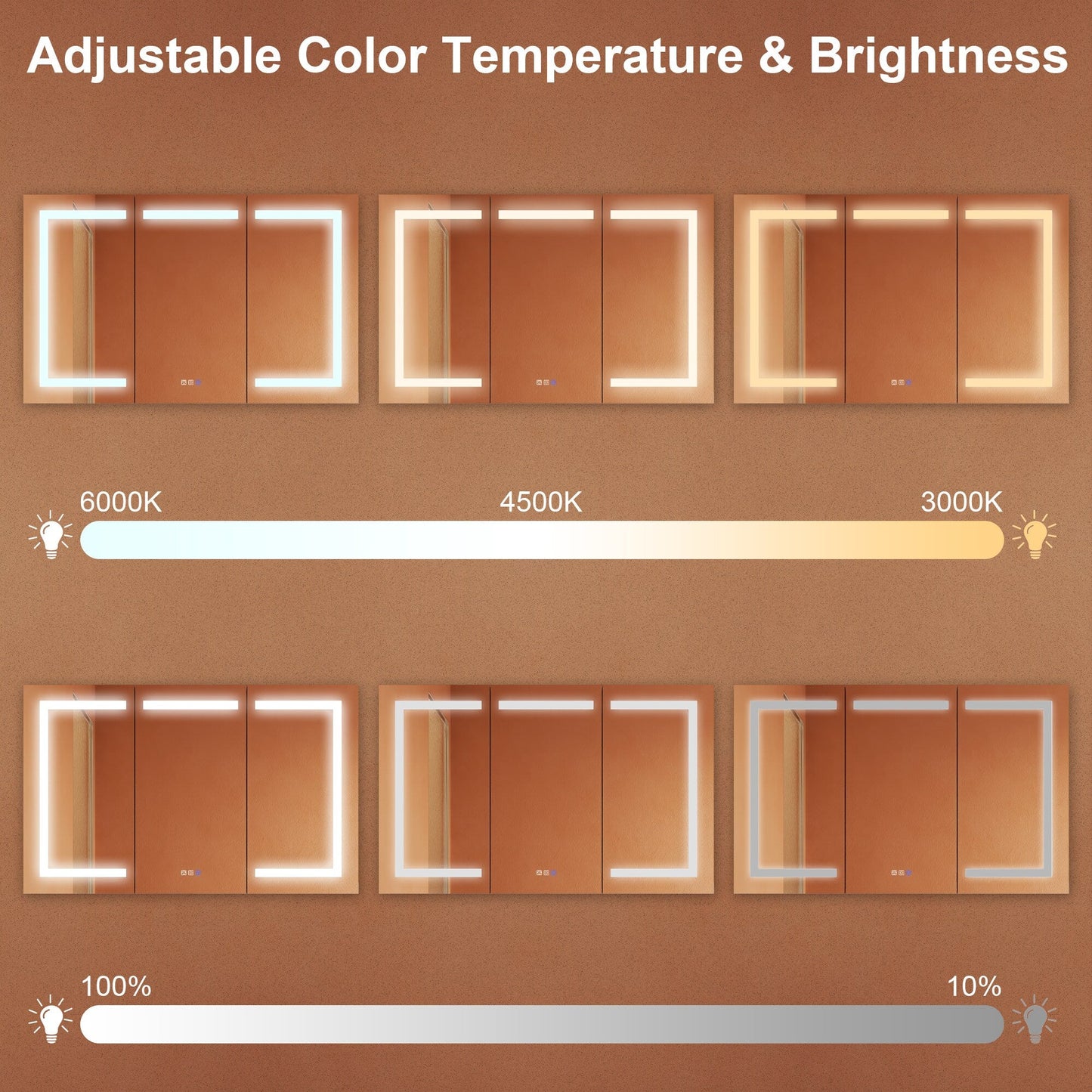 ExBrite Opale 48-in x 30-in Lighted LED Fog Free Surface/Recessed Mount Silver- 30"h Mirrored Soft Close Medicine Cabinet with Outlet