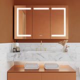 ExBrite Opale 48-in x 30-in Lighted LED Fog Free Surface/Recessed Mount Silver- 30"h Mirrored Soft Close Medicine Cabinet with Outlet