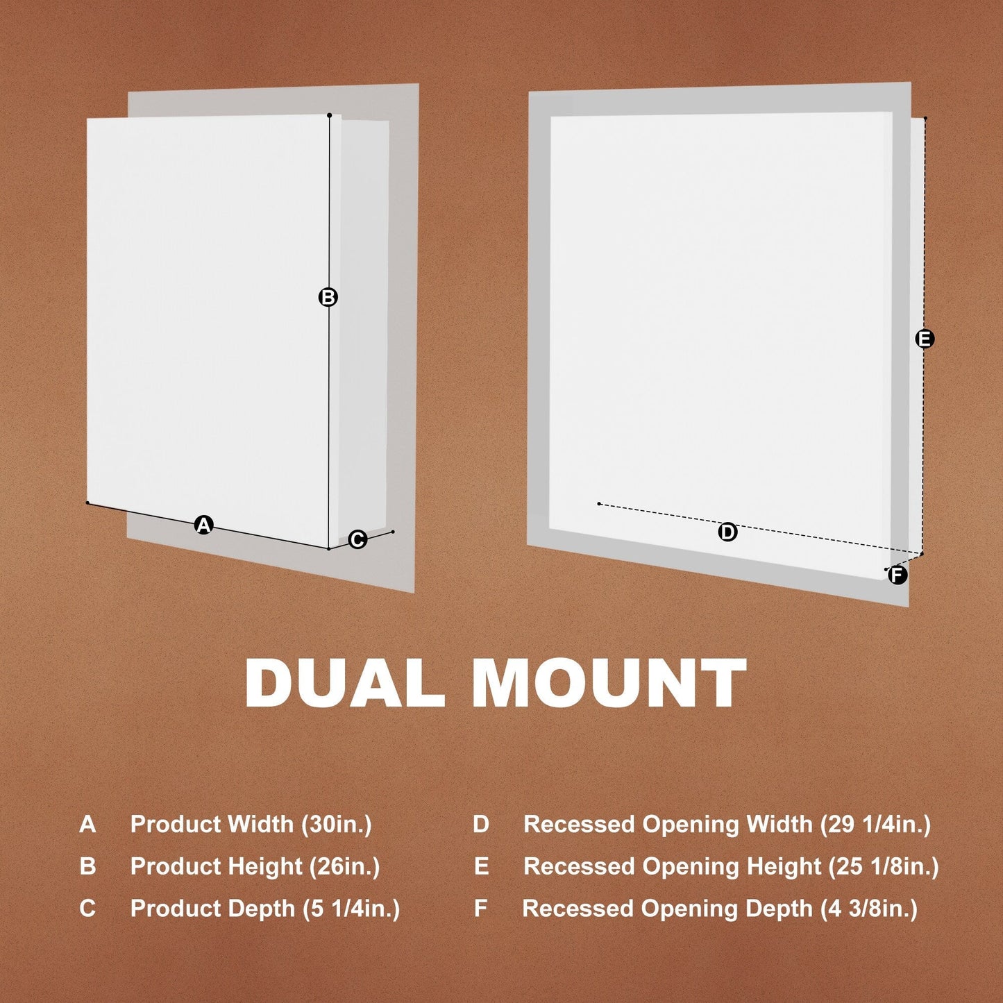 ExBrite Opale 30-in x 26-in Lighted LED Fog Free Surface/Recessed Mount Silver- 26"h Mirrored Soft Close Medicine Cabinet with Outlet