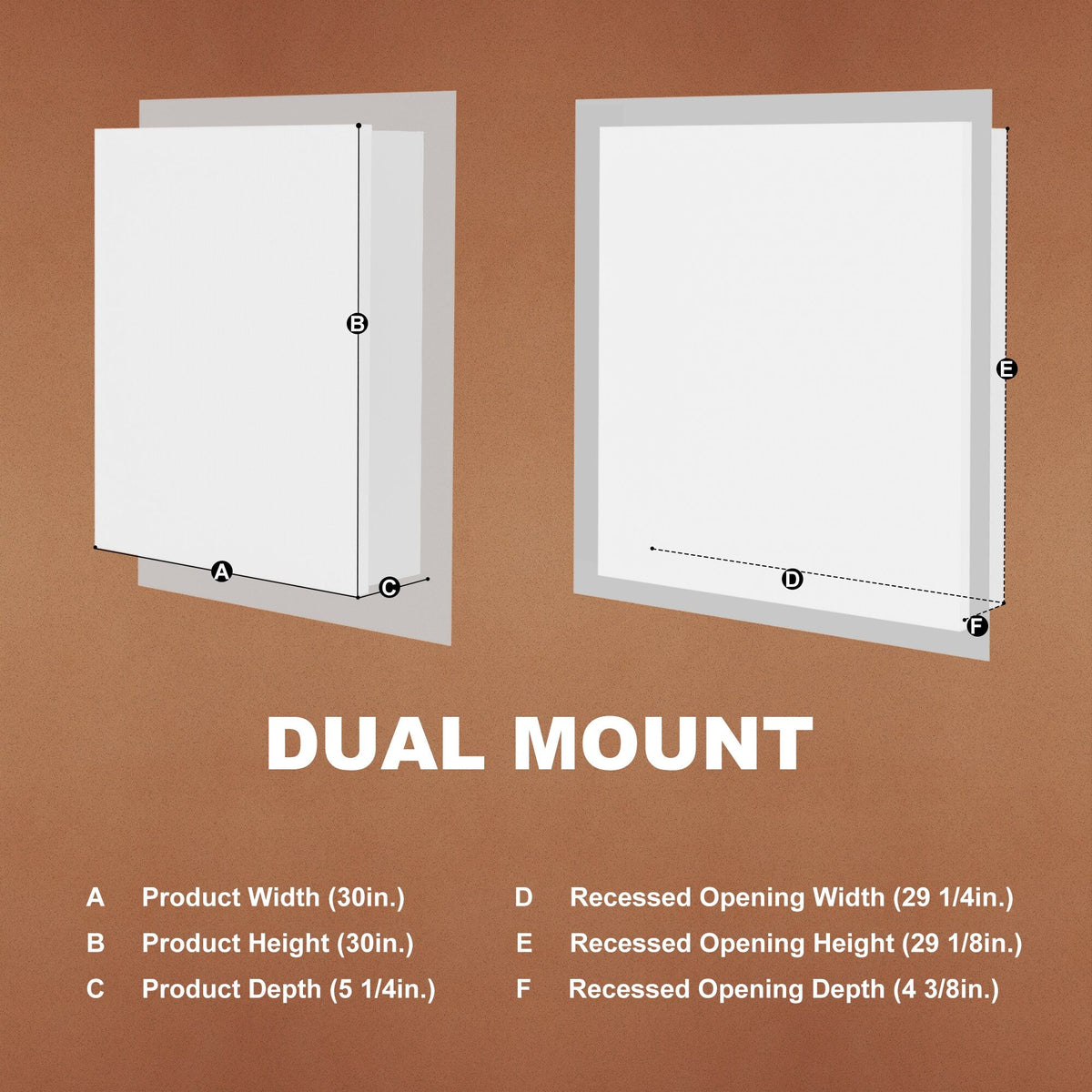 ExBrite Opale 30-in x 30-in Lighted LED Fog Free Surface/Recessed Mount Silver- 30"h Mirrored Soft Close Medicine Cabinet with Outlet