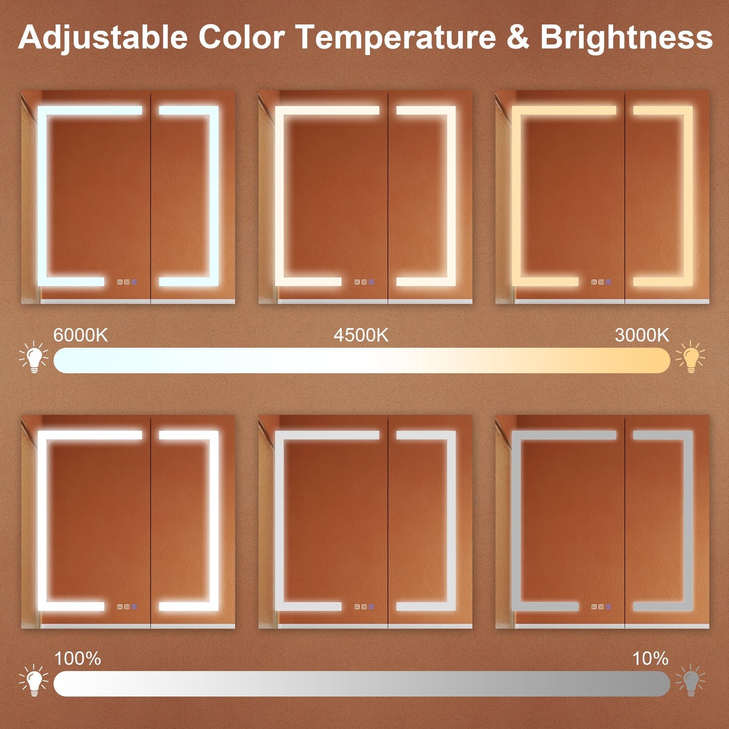 ExBrite Opale 30-in x 30-in Lighted LED Fog Free Surface/Recessed Mount Silver- 30"h Mirrored Soft Close Medicine Cabinet with Outlet