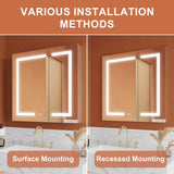 ExBrite Opale 30-in x 30-in Lighted LED Fog Free Surface/Recessed Mount Silver- 30"h Mirrored Soft Close Medicine Cabinet with Outlet