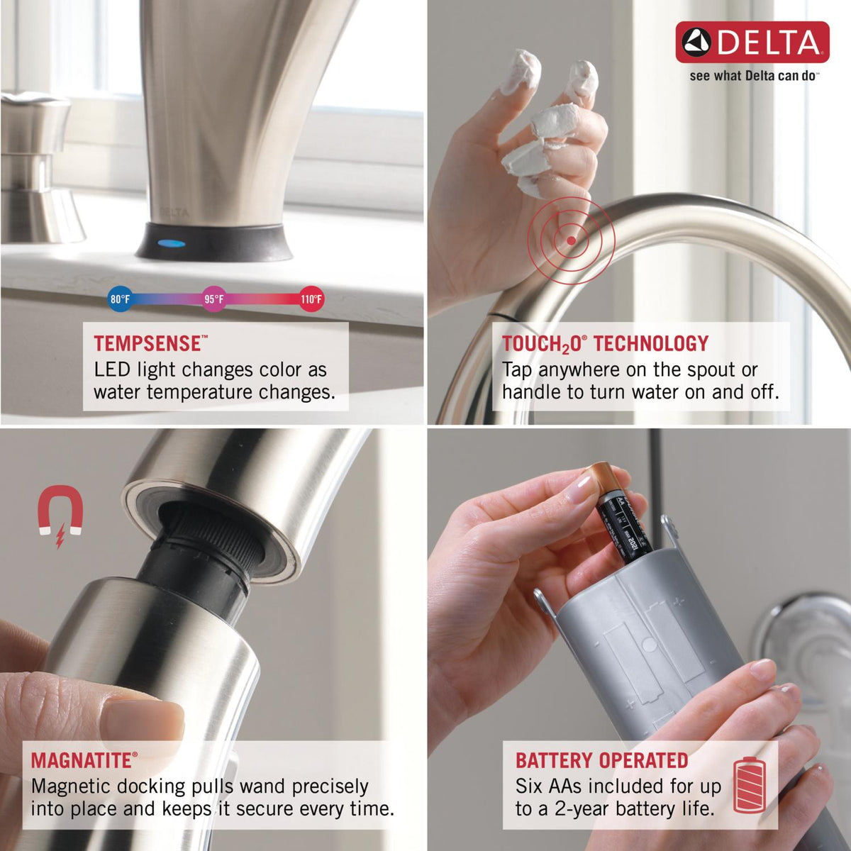 Delta Ashton Touch2O Stainless 1-Handle Deck-Mount Pull-Down Touch Kitchen Faucet with Deck Plate