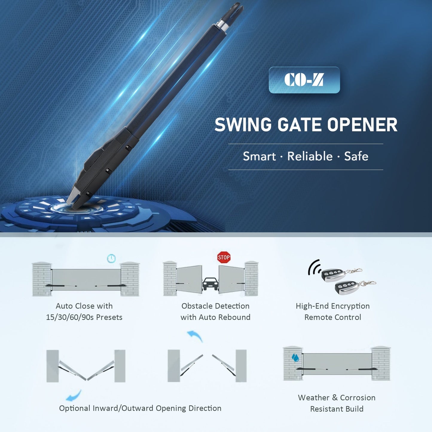 CO-Z 20-ft Dual Swing Universal Electric Driveway Gate Opener Kit