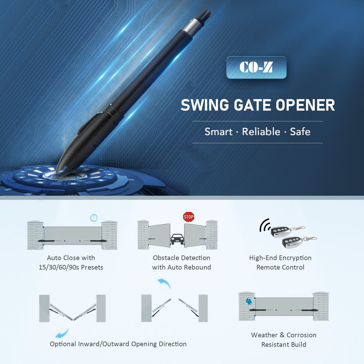 CO-Z 18-ft Dual Swing Universal Electric Driveway Gate Opener Kit