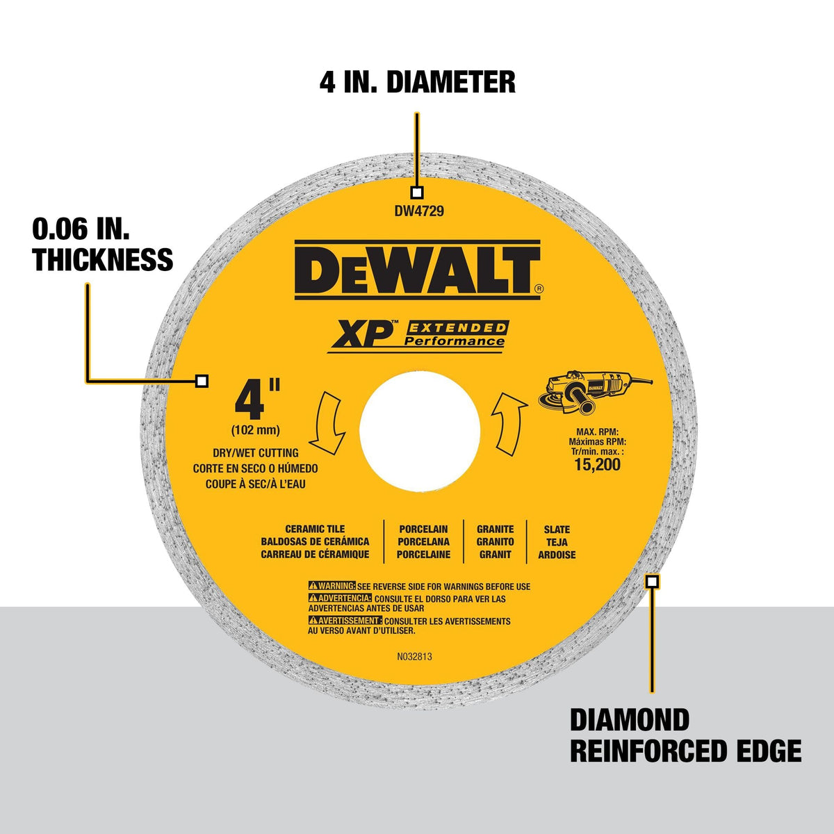 DEWALT 4-in Wet/Dry Continuous Rim Diamond Saw Blade, 20mm Arbor (DW4729)