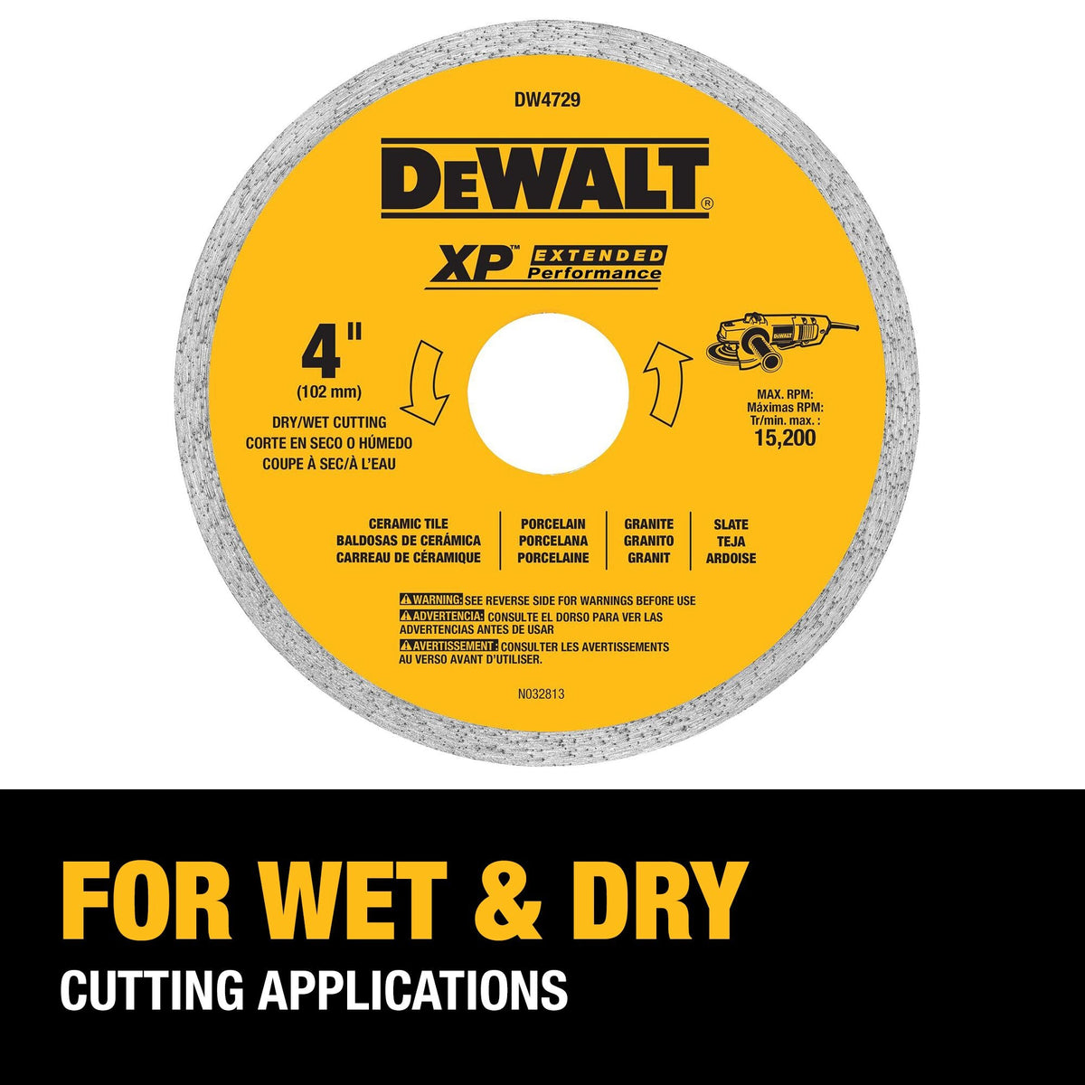 DEWALT 4-in Wet/Dry Continuous Rim Diamond Saw Blade, 20mm Arbor (DW4729)