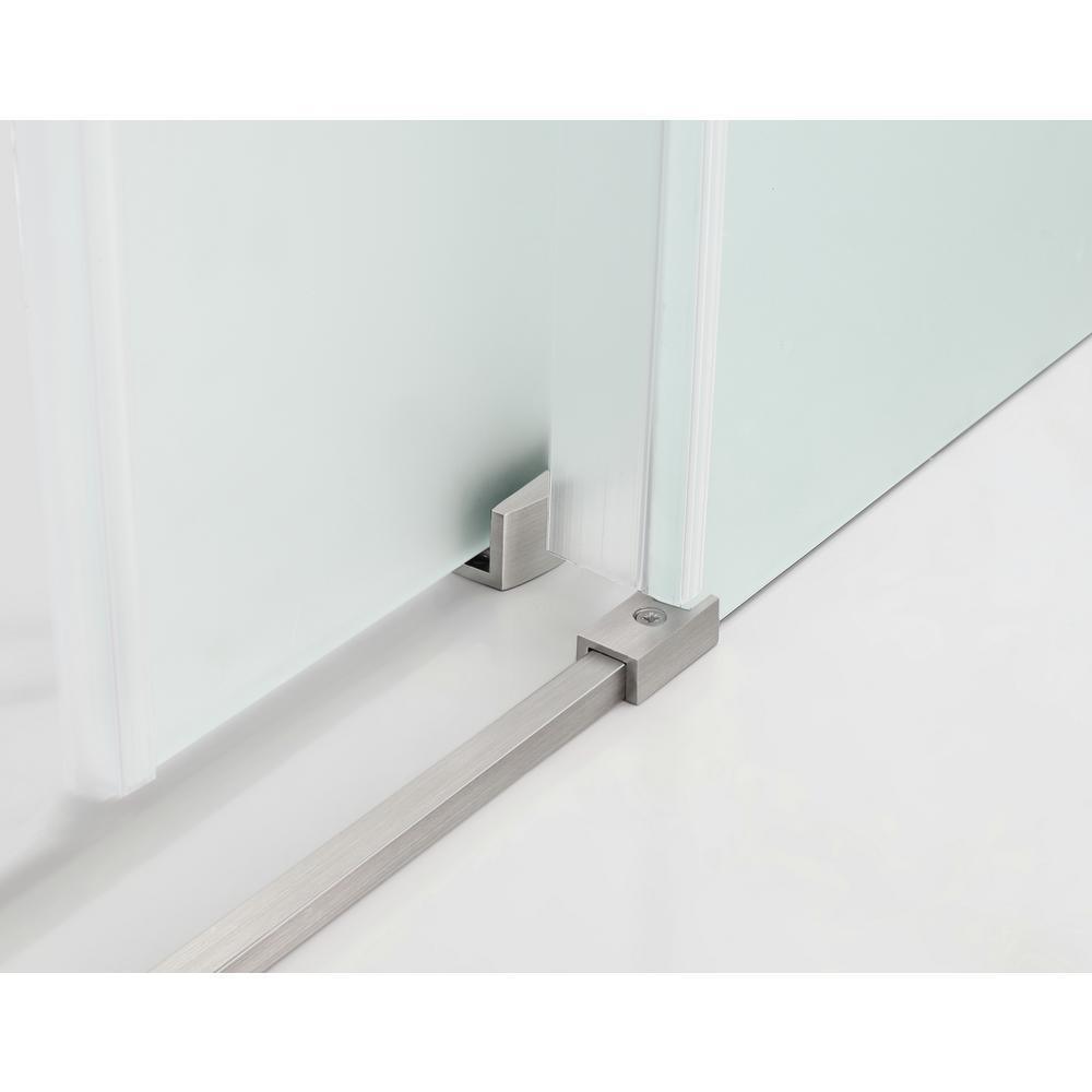 Langham XL 68 - 72 in. x 80 in. Frameless Sliding Shower Door with Ultra-Bright Frosted Glass in Stainless Steel - Super Arbor