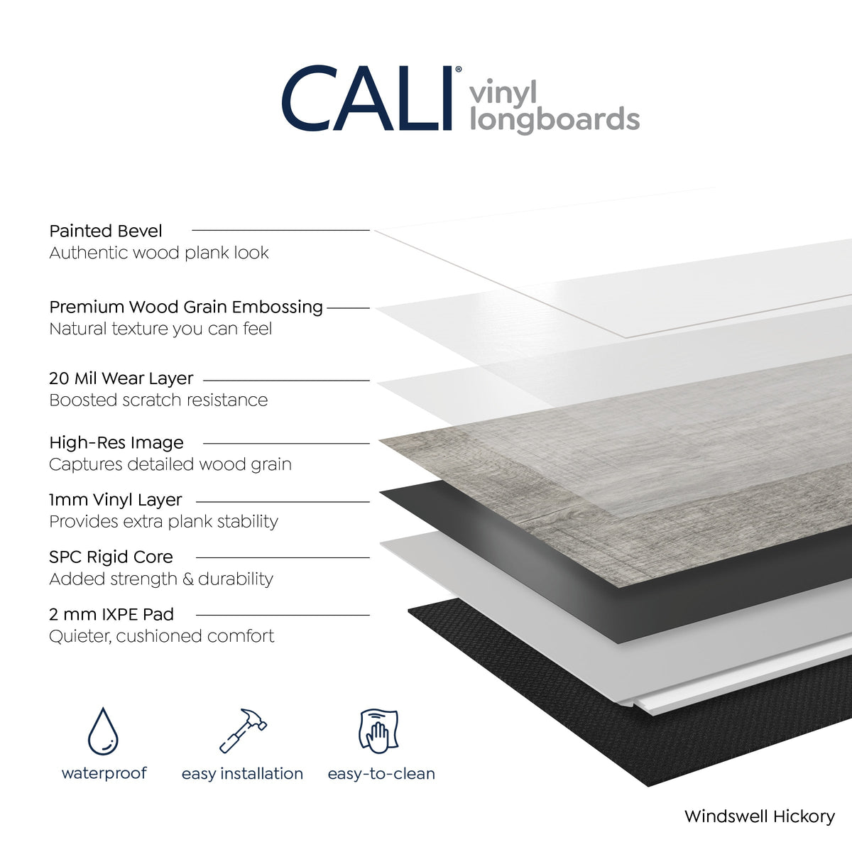 CALI Long-Board Vinyl Pro 6-Piece 9-in x 70.87-in Windswell Hickory Luxury Vinyl Plank Flooring
