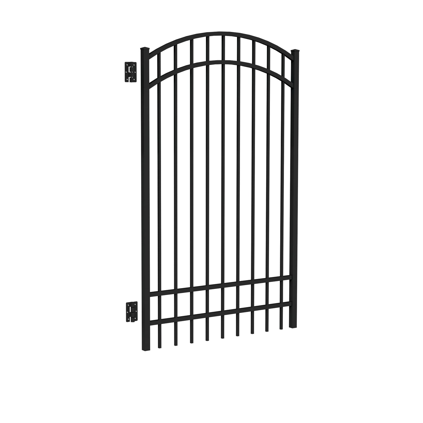 Freedom New Haven 6-ft H x 4-ft W Black Aluminum Spaced Picket Flat-top Decorative Fence Gate