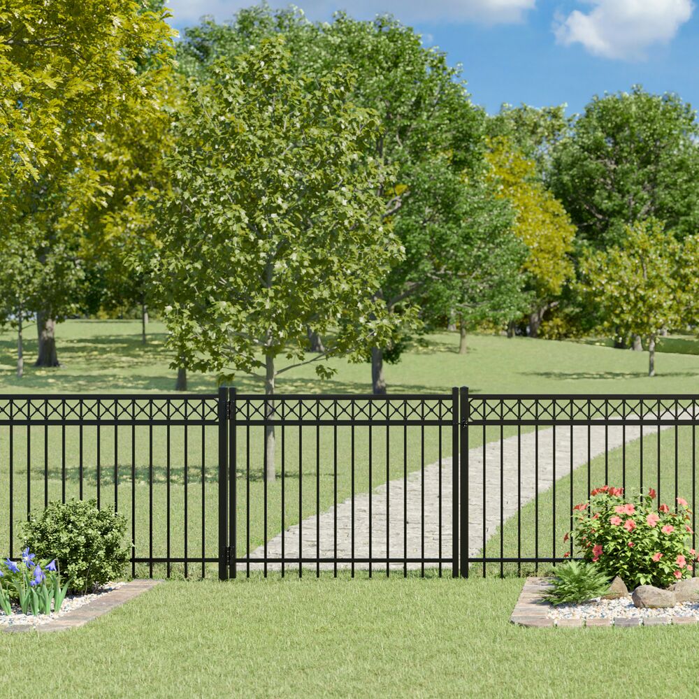 Freedom Hampshire 4-ft H x 5-ft W Black Aluminum Spaced Picket Flat-top Decorative Fence Gate