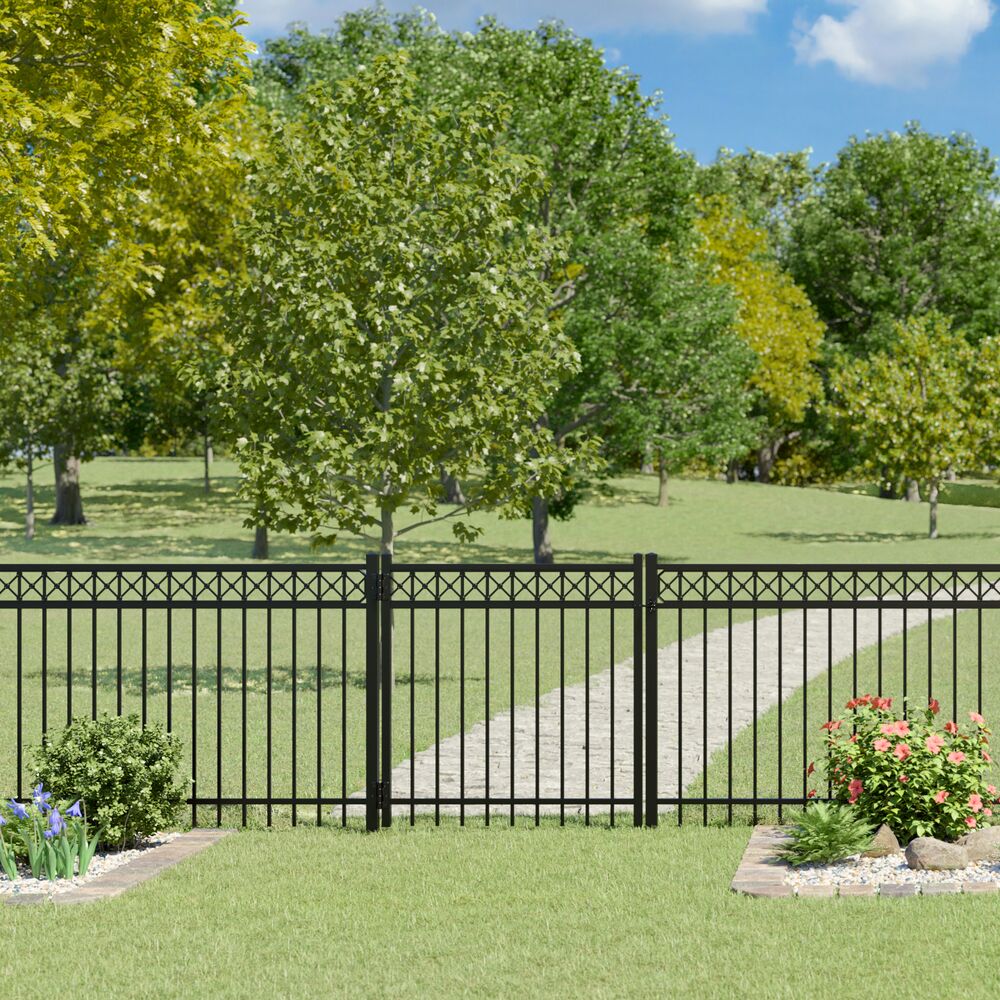 Freedom Hampshire 4-ft H x 4-ft W Black Aluminum Spaced Picket Flat-top Decorative Fence Gate
