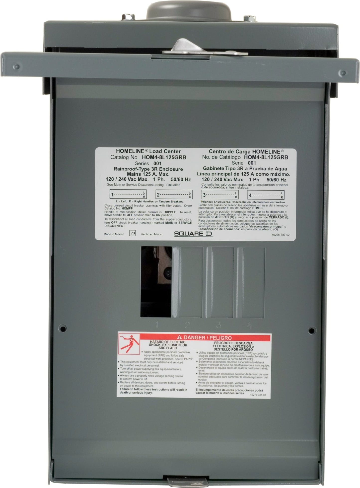 Square D Homeline 125-Amp 4-space load center - interior view