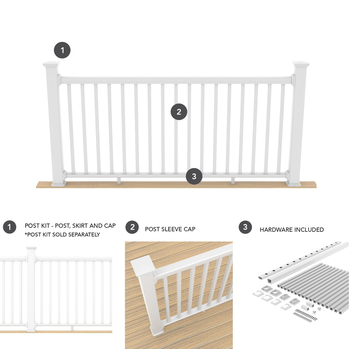 Deckorators Grab and Go 8-ft x 42-in White Composite Deck Rail Kit