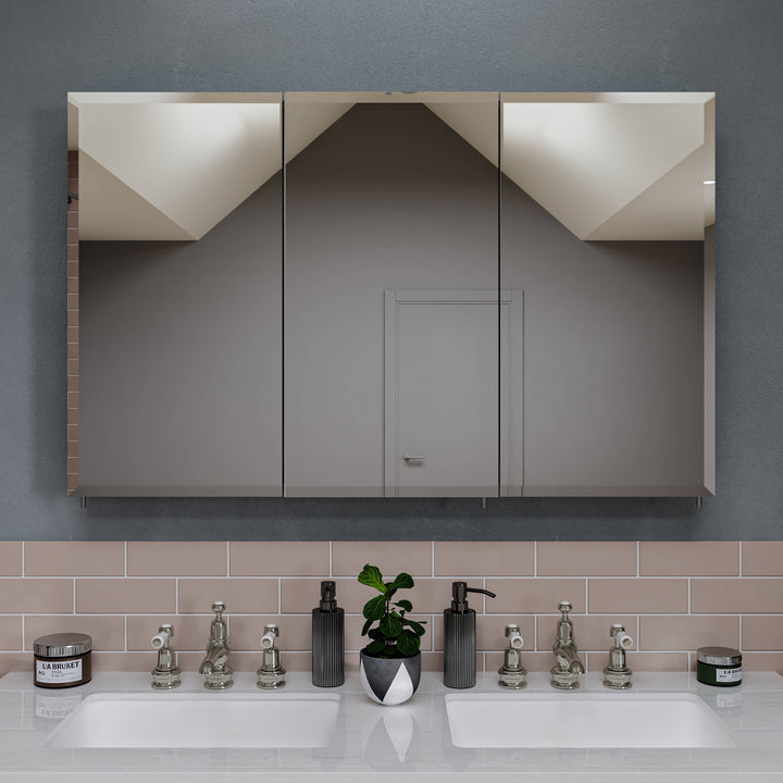 Croydex 48-in x 30-in Surface Mount Satin White Mirrored Medicine Cabinet