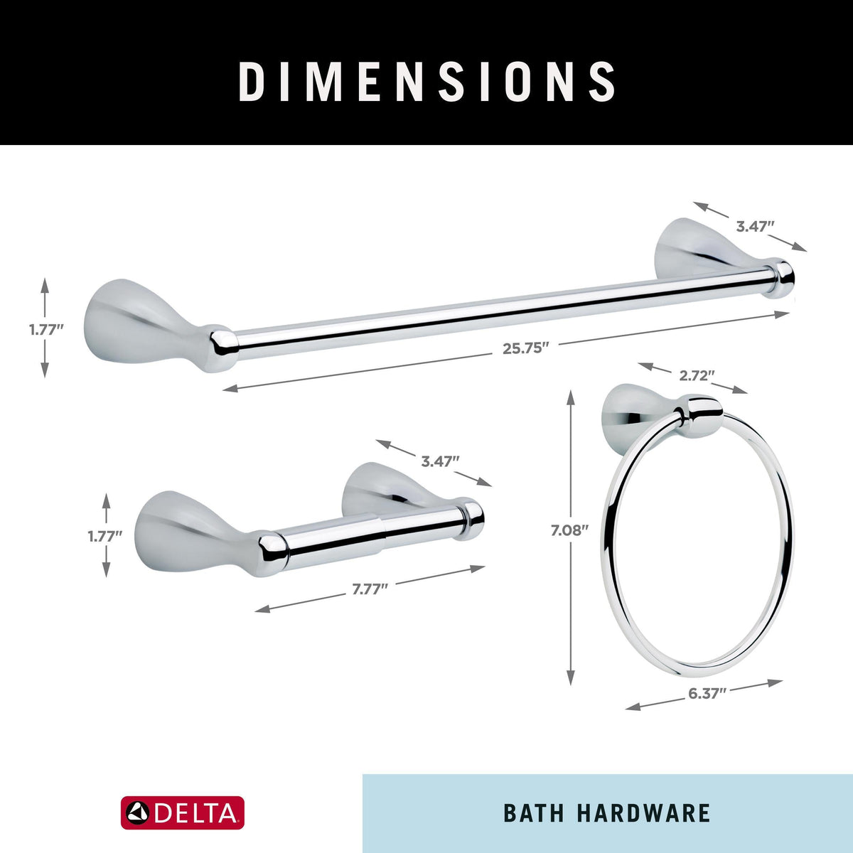 Delta Foundations 3-Piece Decorative Bathroom Hardware Set, Polished Chrome, 24-in Towel Bar