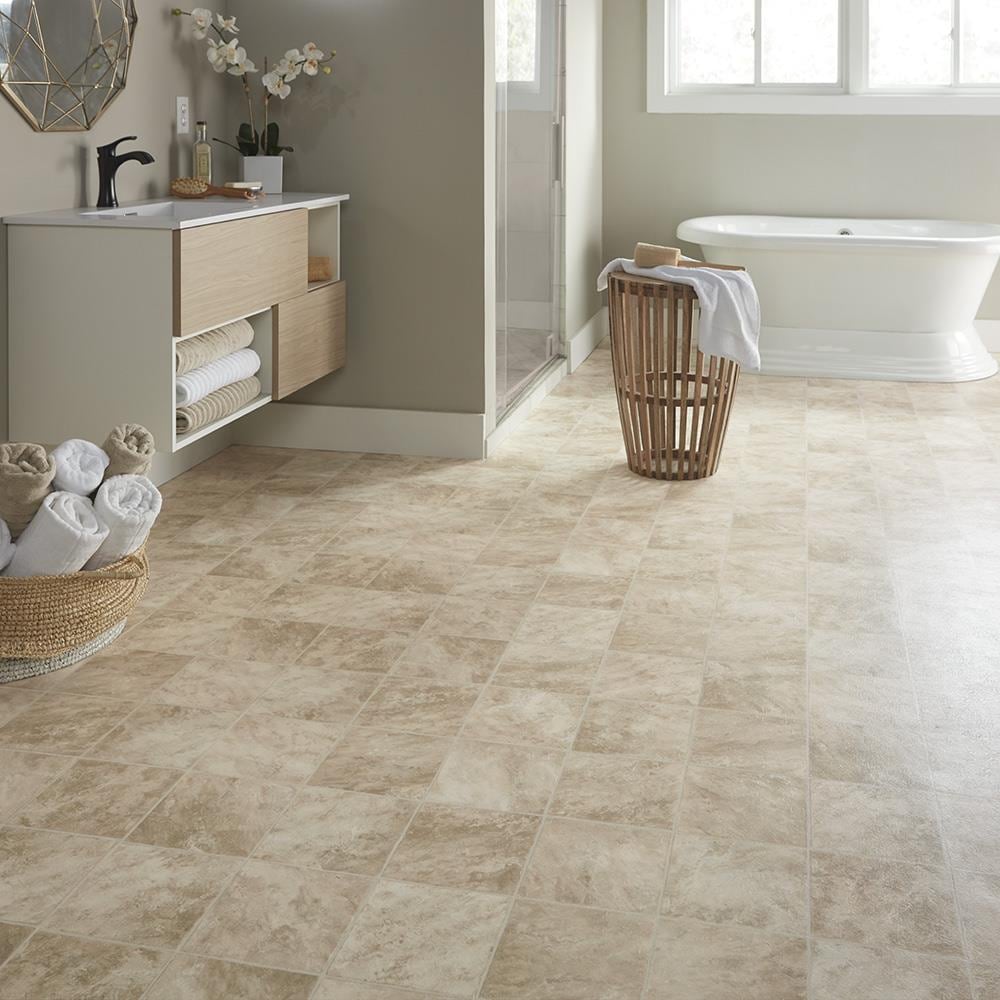 Style Selections 12-ft W x Cut-to-Length San Marco Slate Stone Look Low-Gloss Sheet Vinyl Flooring