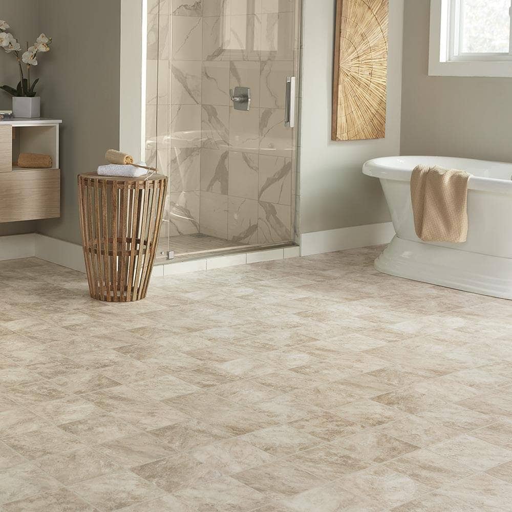 Style Selections 12-ft W x Cut-to-Length San Marco Slate Stone Look Low-Gloss Sheet Vinyl Flooring