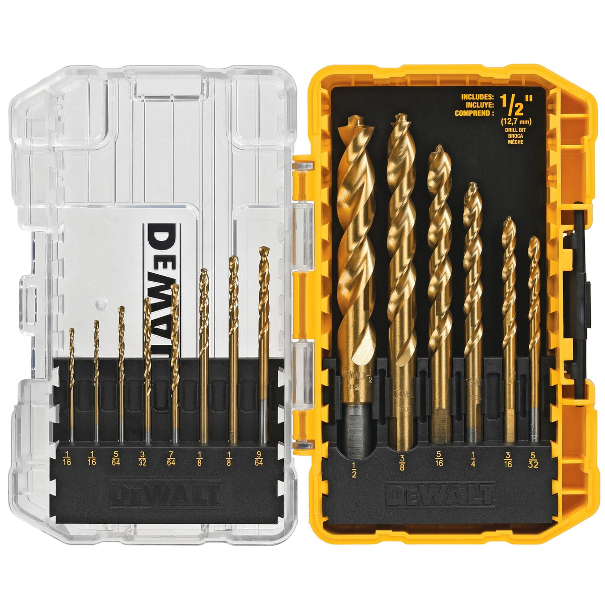 DEWALT 14-Piece Assorted Titanium Twist Drill Bit Set, Pilot Point, ToughCase+ (DW1354)