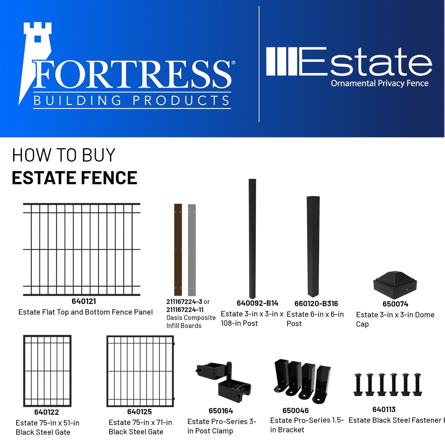Fortress Building Products 9-ft H x 3-in W Gloss Black Steel Spaced Picket Flat-top Privacy Fence Post
