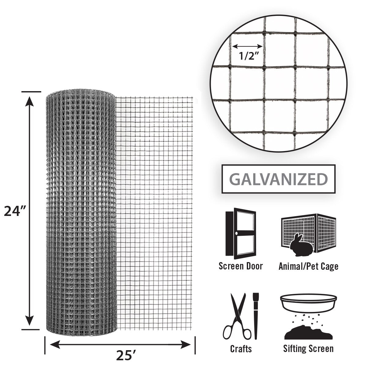 GARDEN CRAFT Gray Galvanized Steel Hardware Cloth Rolled Fencing with Mesh Size 1/2-in x 1/2-in