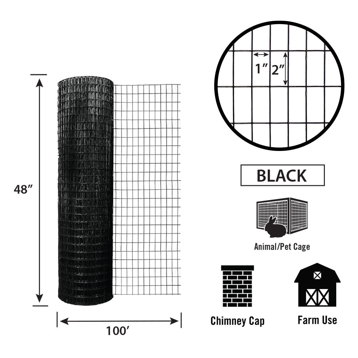 GARDEN CRAFT 100-ft x 4-ft Black PVC Coated Steel Welded Wire Rolled Fencing with Mesh Size 1-in x 2-in