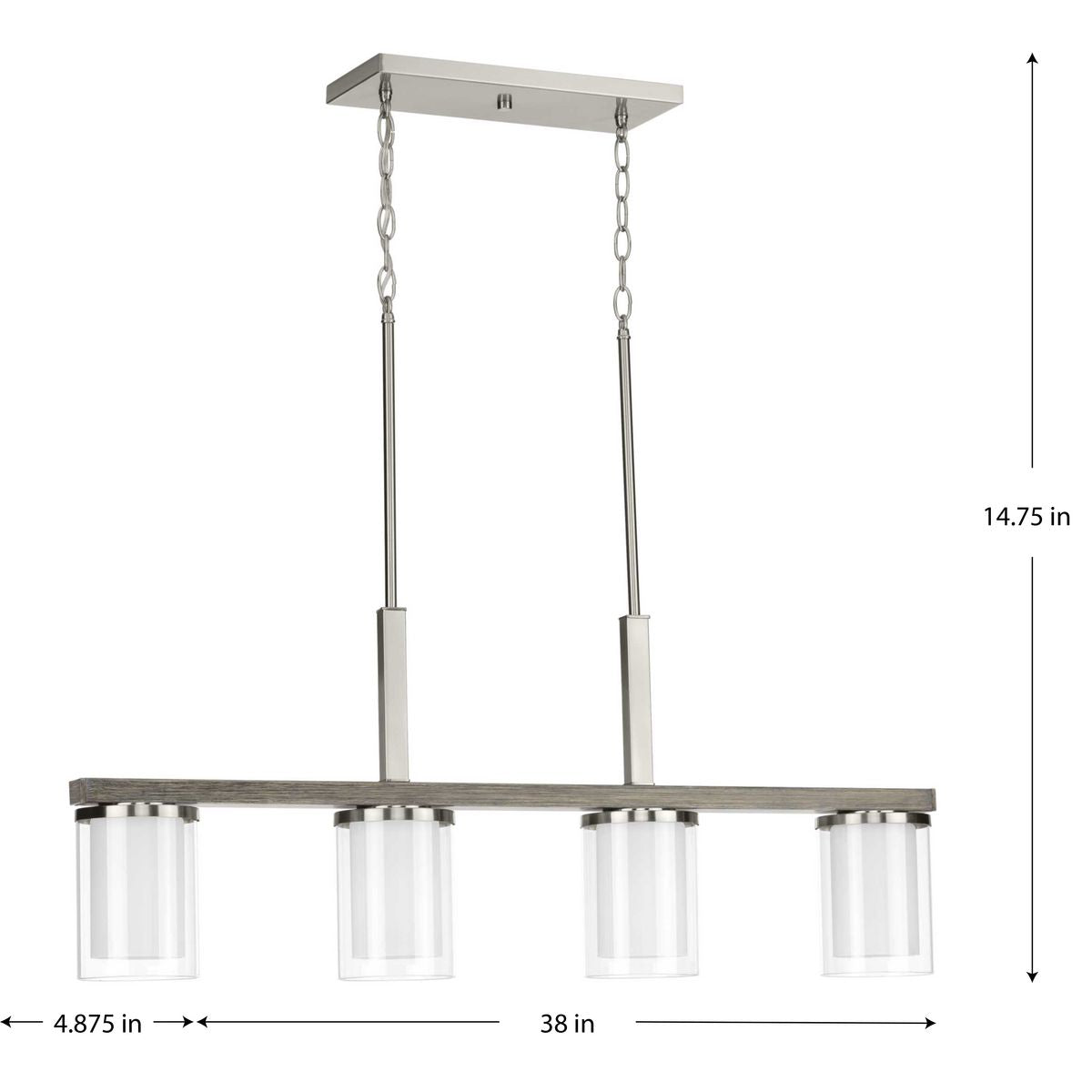 Progress Lighting Mast 4-Light Brushed Nickel Farmhouse Etched Glass Linear Large Hanging Kitchen Island Light