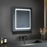 Lexora Bracciano 24-in x 32-in Lighted LED Fog Free Surface Mount Gray Mirrored Soft Close Medicine Cabinet
