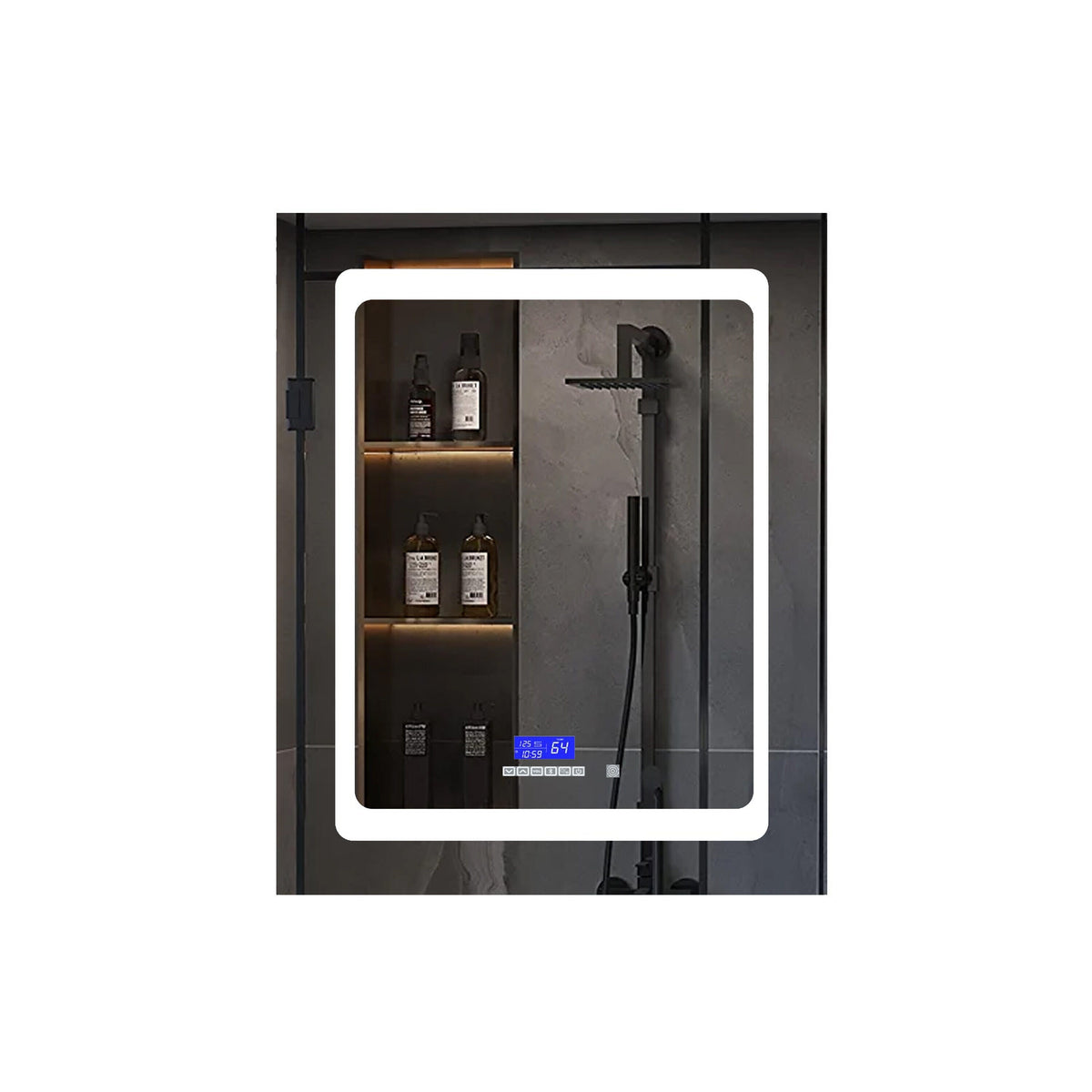 Lexora Bracciano 24-in x 32-in Lighted LED Fog Free Surface Mount Gray Mirrored Soft Close Medicine Cabinet