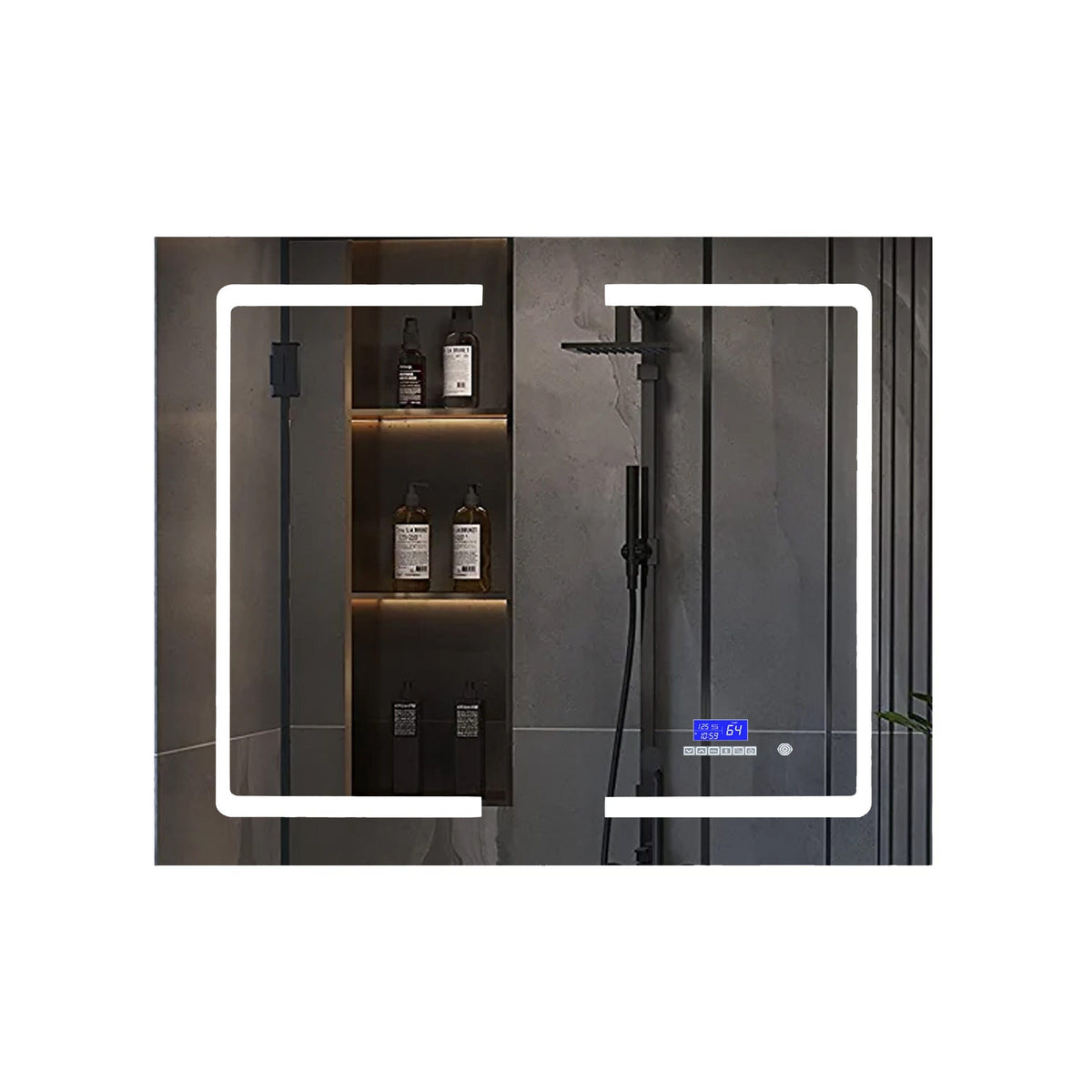 Lexora Bracciano 36-in x 32-in Lighted LED Fog Free Surface Mount Gray Mirrored Soft Close Medicine Cabinet