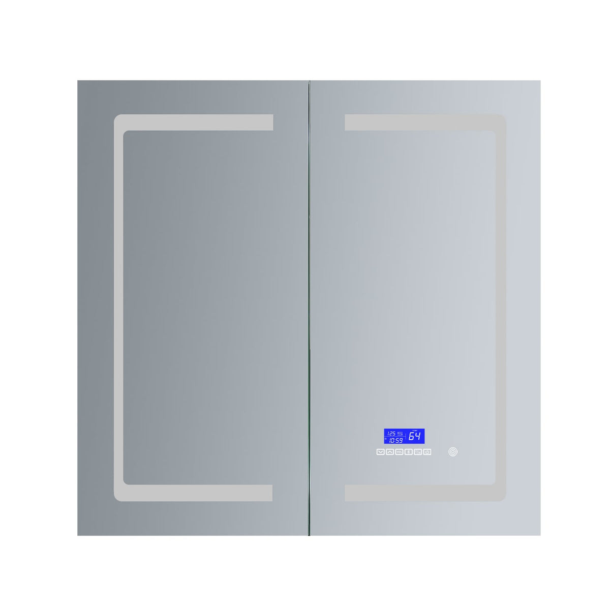 Lexora Bracciano 36-in x 36-in Lighted LED Fog Free Surface Mount Gray Mirrored Soft Close Medicine Cabinet