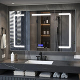 Lexora Lesina 60-in x 32-in Lighted LED Fog Free Surface Mount Gray Mirrored Soft Close Medicine Cabinet