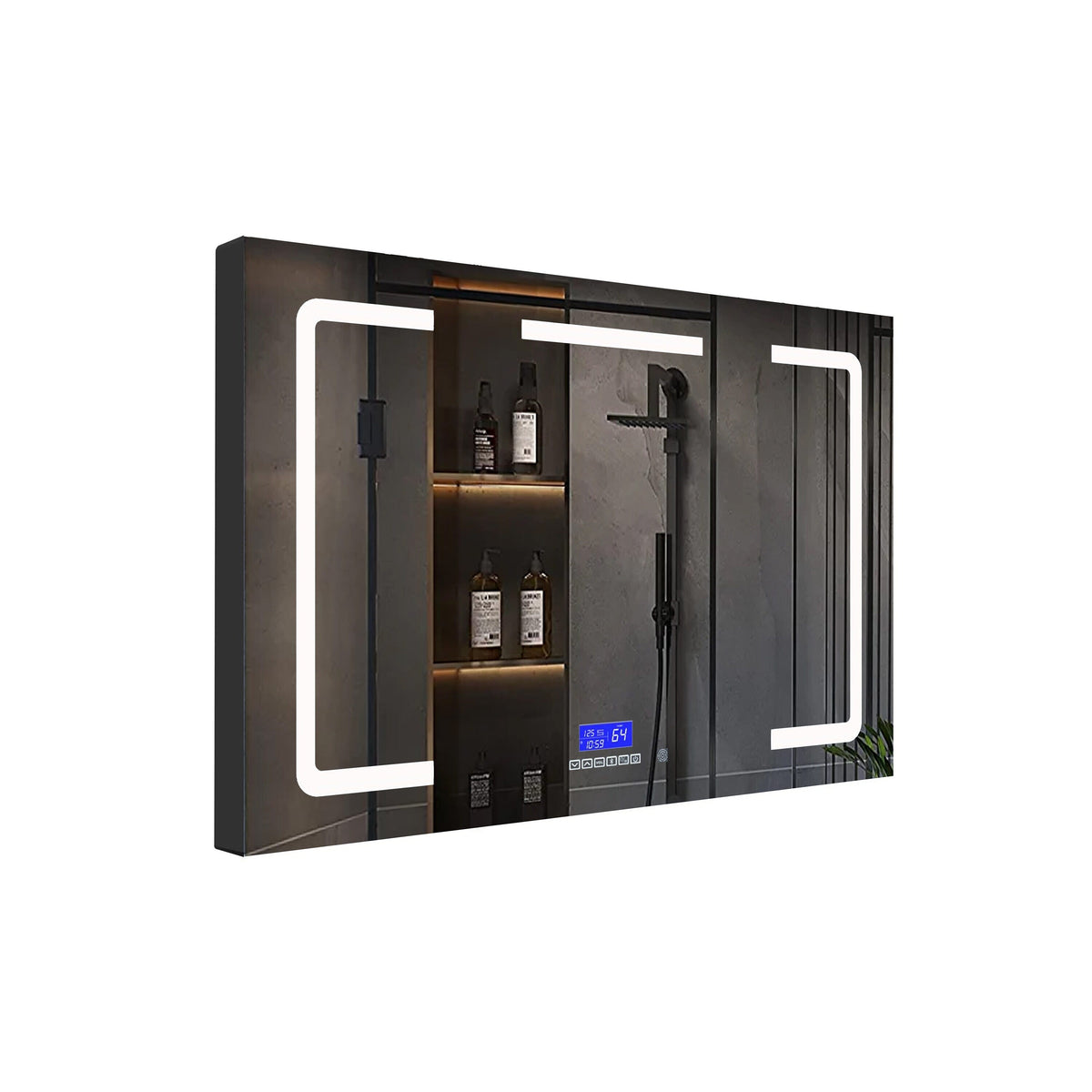 Lexora Lesina 48-in x 32-in Lighted LED Fog Free Surface Mount Gray Mirrored Soft Close Medicine Cabinet