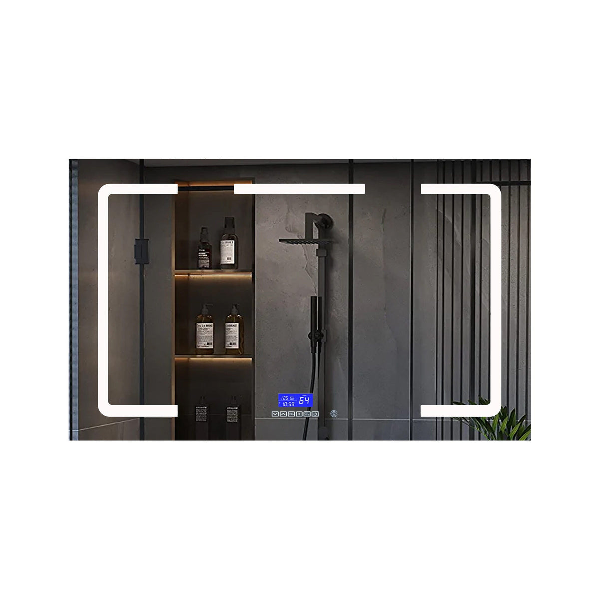 Lexora Lesina 60-in x 32-in Lighted LED Fog Free Surface Mount Gray Mirrored Soft Close Medicine Cabinet