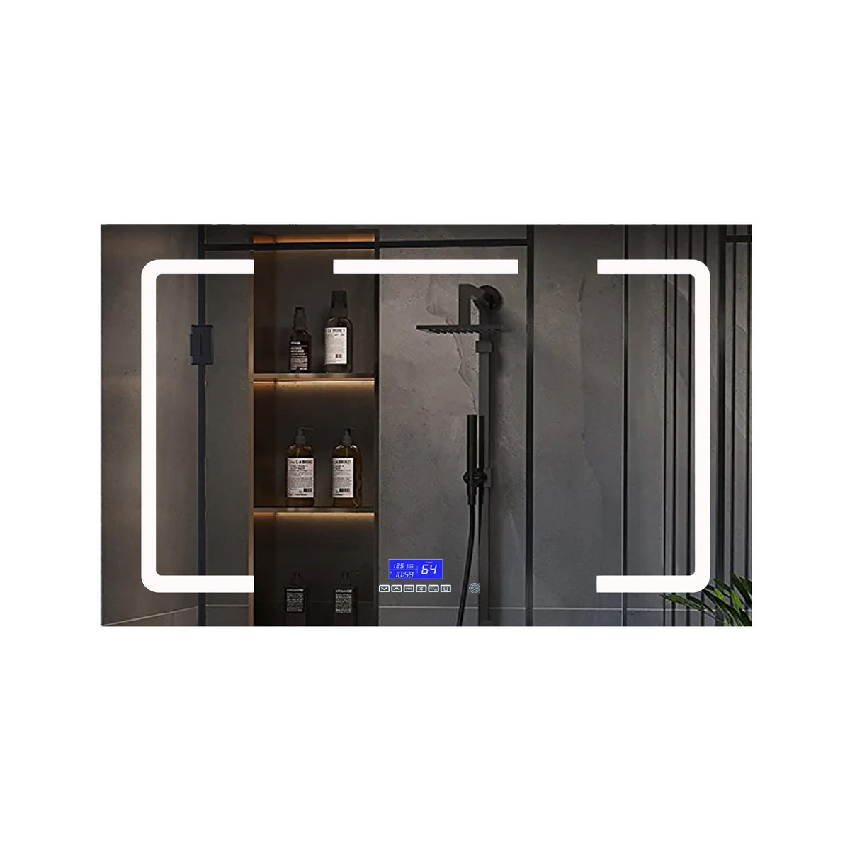 Lexora Lesina 48-in x 36-in Lighted LED Fog Free Surface Mount Gray Mirrored Soft Close Medicine Cabinet