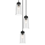 Kichler Jaylen 3-Light Black Farmhouse Clear Glass Cylinder Medium Hanging Pendant Light