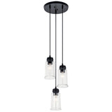 Kichler Jaylen 3-Light Black Farmhouse Clear Glass Cylinder Medium Hanging Pendant Light
