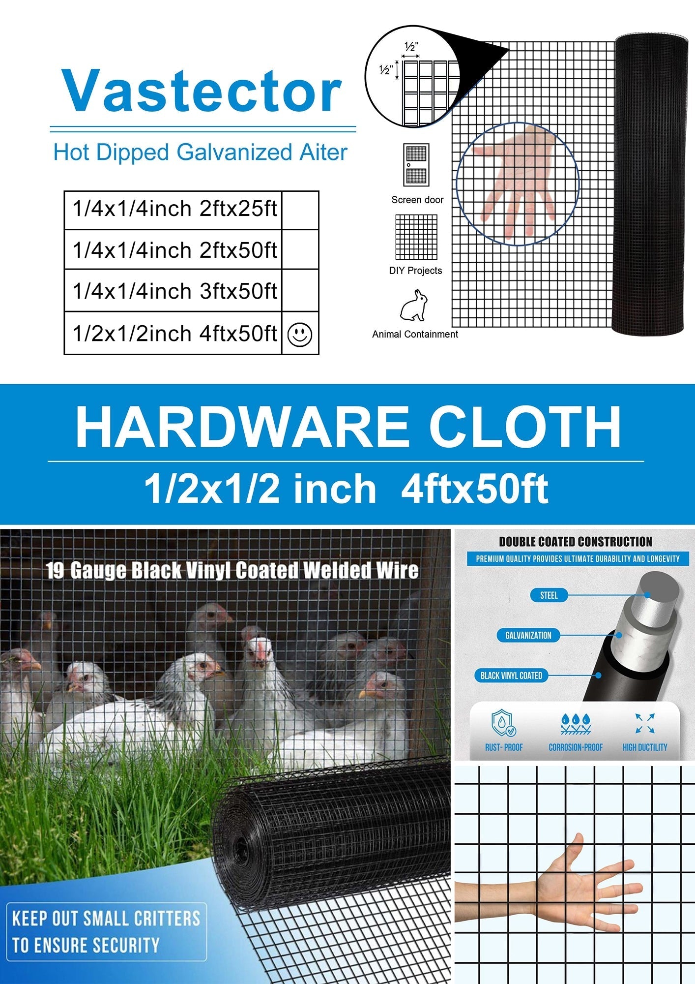 Maocao Hoom 50-ft x 19-Gauge Black Metal Welded Wire Rolled Fencing with Mesh Size 1/2-in x 1/2-in