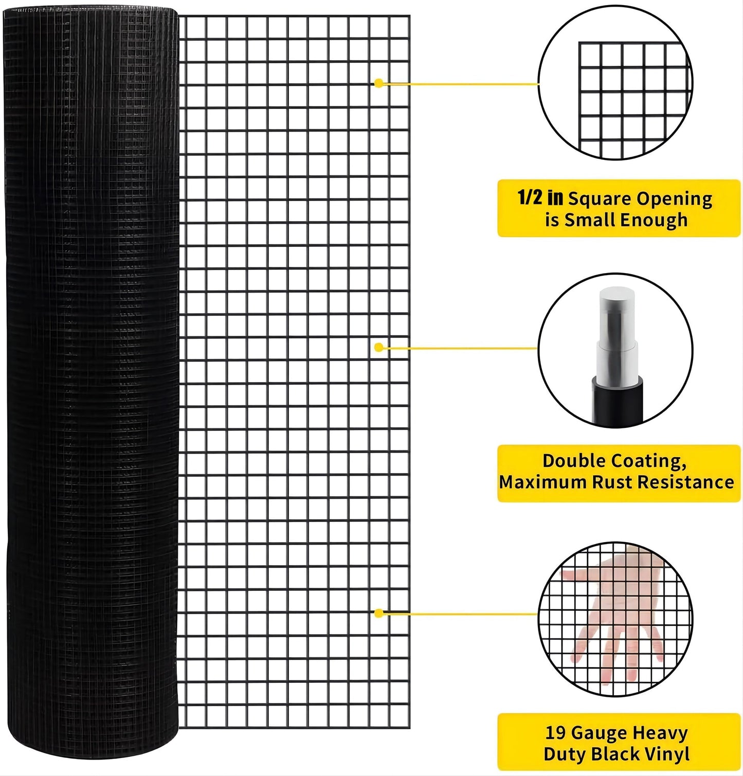 Maocao Hoom 50-ft x 19-Gauge Black Metal Welded Wire Rolled Fencing with Mesh Size 1/2-in x 1/2-in