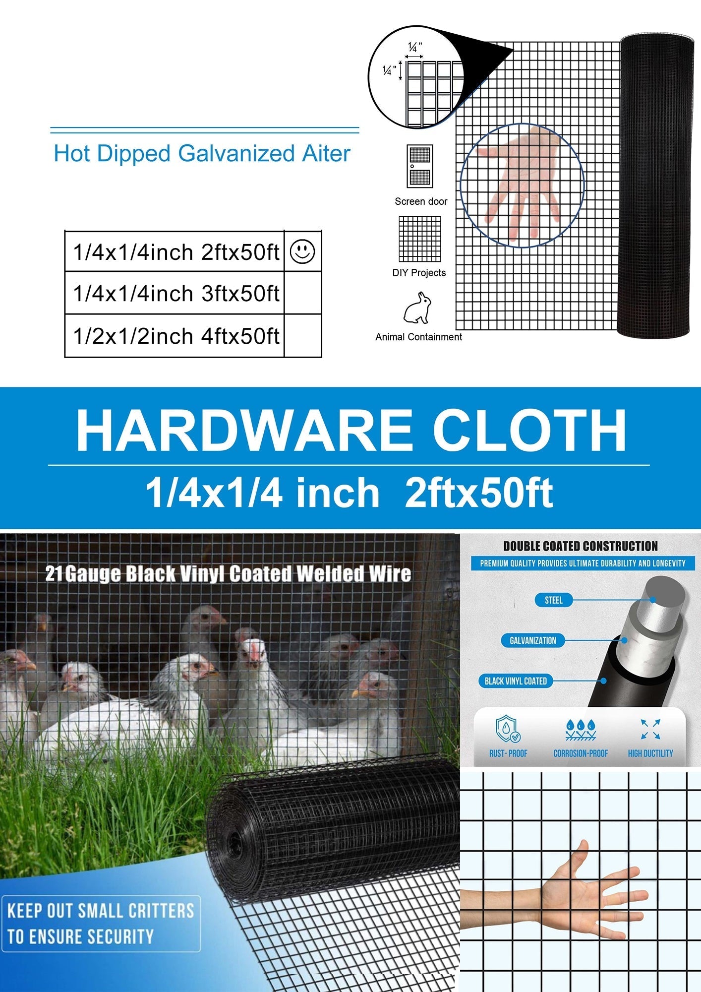 Maocao Hoom 50-ft x 19-Gauge Black Metal Welded Wire Rolled Fencing with Mesh Size 1/2-in x 1/2-in