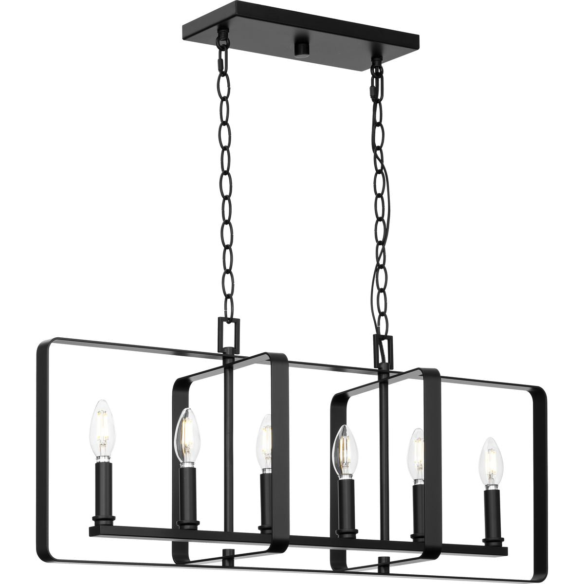 Progress Lighting McColl 6-Light Matte Black Transitional Linear Large Hanging Kitchen Island Light